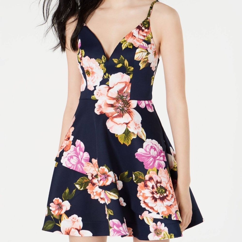 SPEECHLESS Floral Mini Fit + Flare Dress